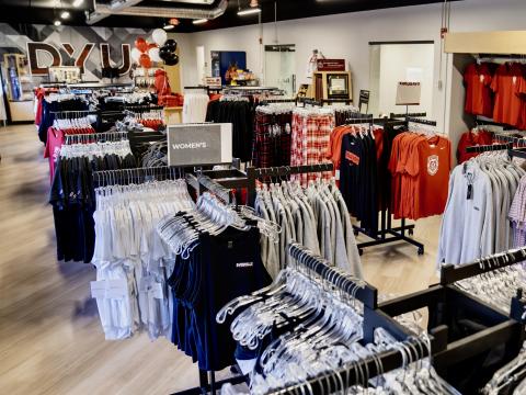 Clothing racks at a bookstore